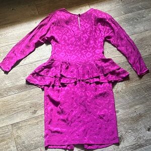 A.J. Bari Vintage 80s Purple Silk Leopard Dress